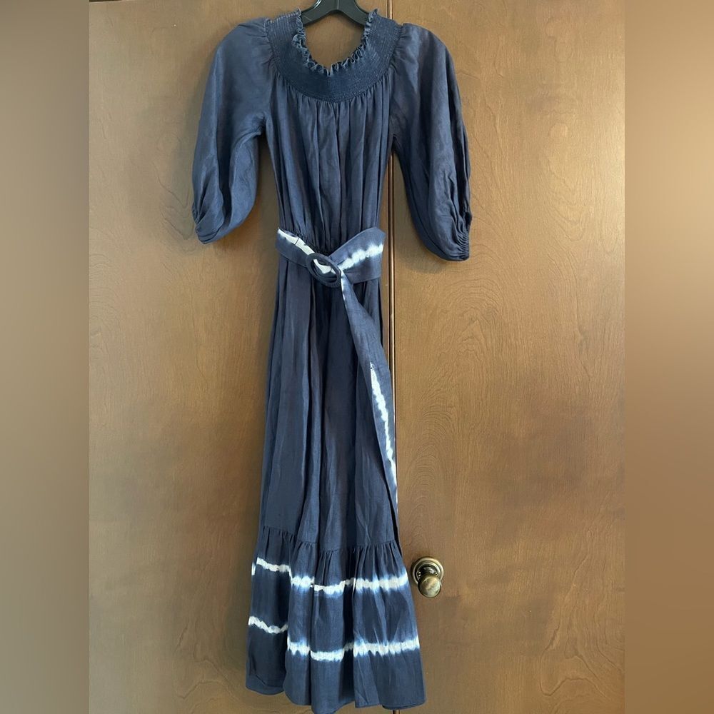 Sachin + Babi cotton Blue Square Neck Bishop Sleeve Dress